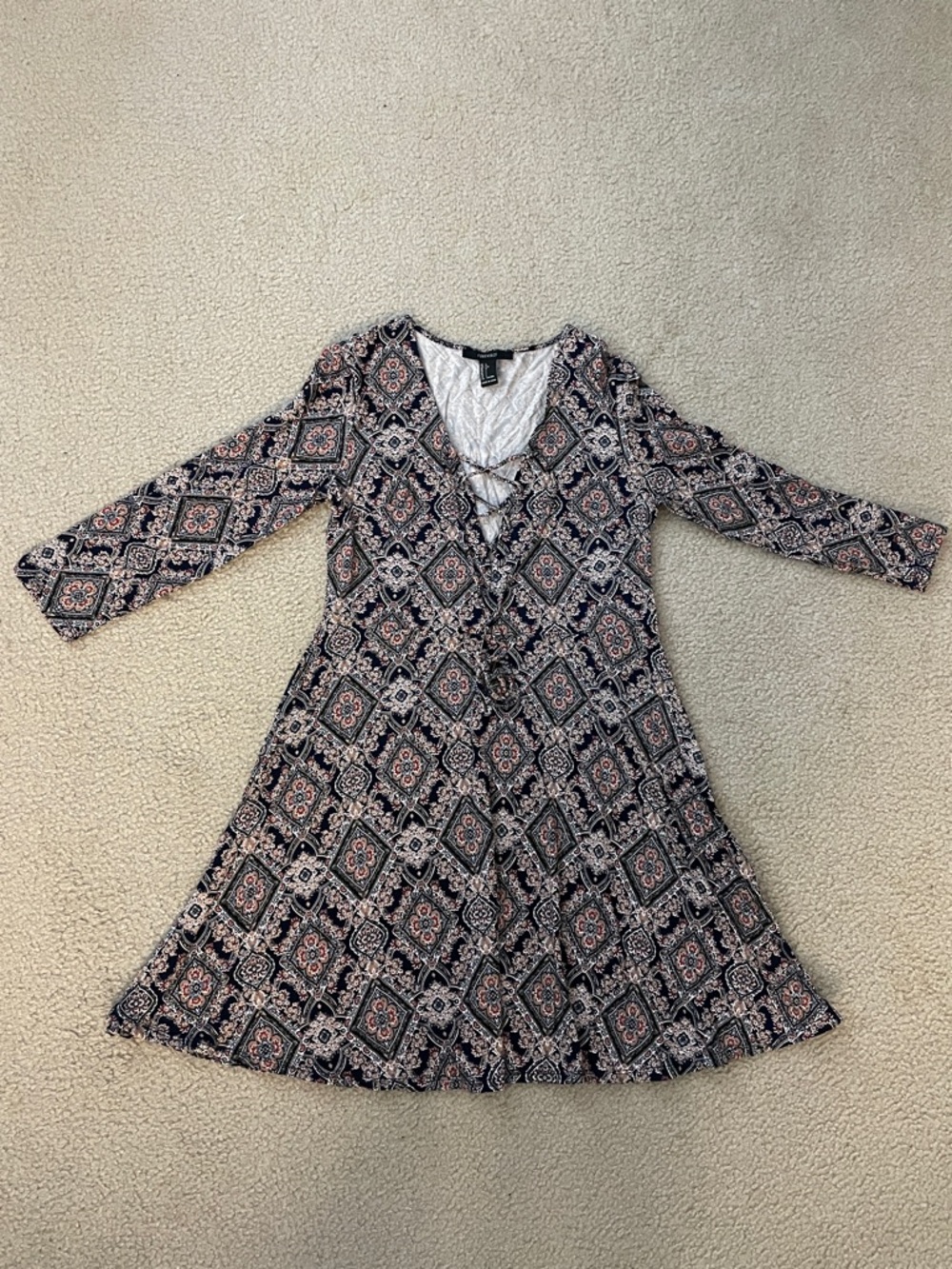 Forever 21 Lace-Up Long Sleeve Boho Dress, Size L